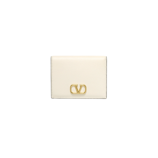 Valentino Compact Vlogo Signature Grainy Calfskin Wallet Light Ivory