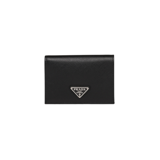 Prada Saffiano Triangle Logo Half Wallet Black