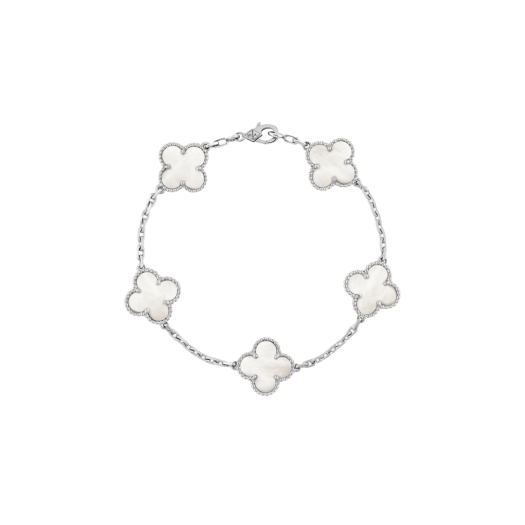 (W) Van Cleef & Arpels Vintage Alhambra Bracelet 5 Motifs White Gold Mother of Pearl