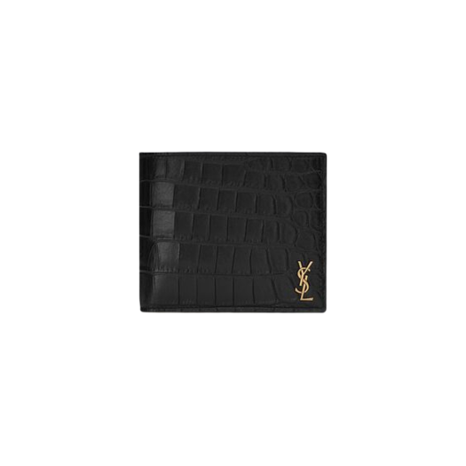 Saint Laurent Tiny Cassandre East/West Wallet With Coin Purse in Crocodile-Embossed Matte Leather Black