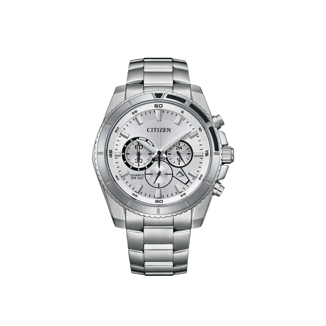 시티즌 크로노그래프 쿼츠 46.4mm 스테인리스 스틸 실버(Citizen Chronograph Quartz 46.4mm Stainless Steel Silver)