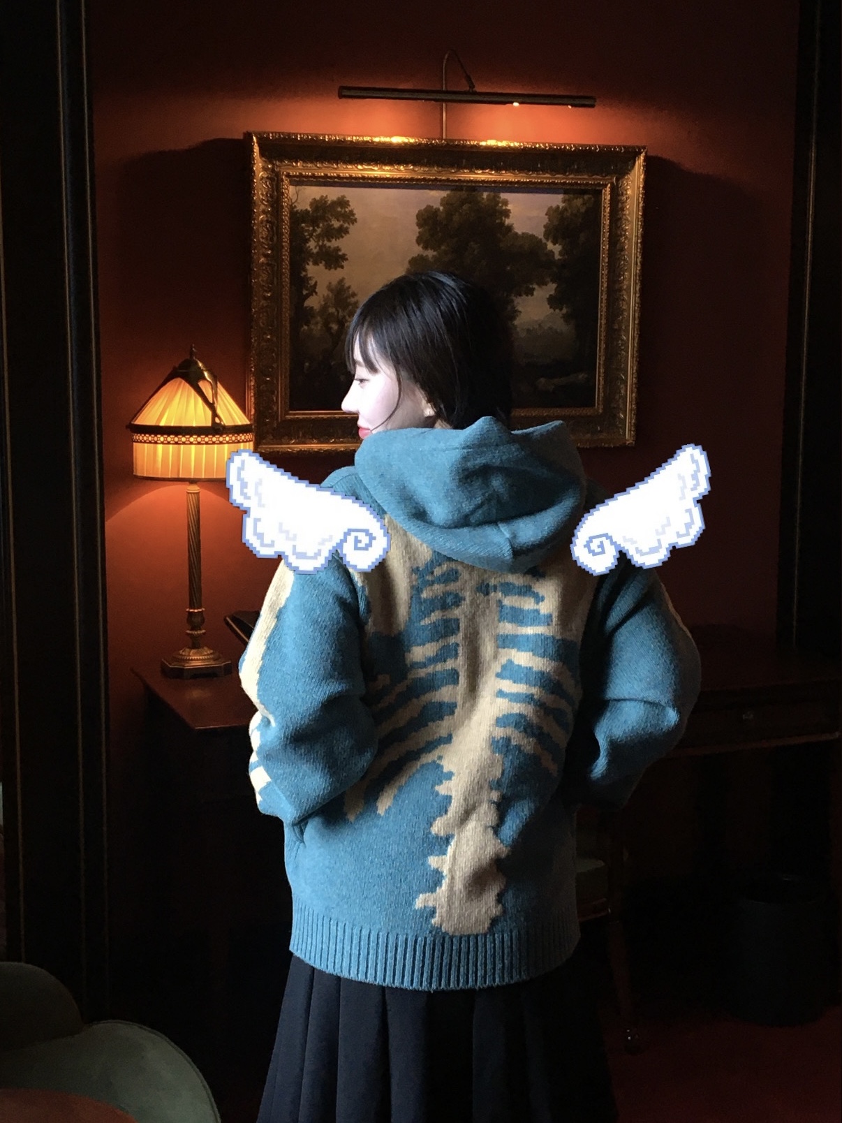 Kapital 5G Wool Bone Hooded Sweater Saxophone 착용 스타일