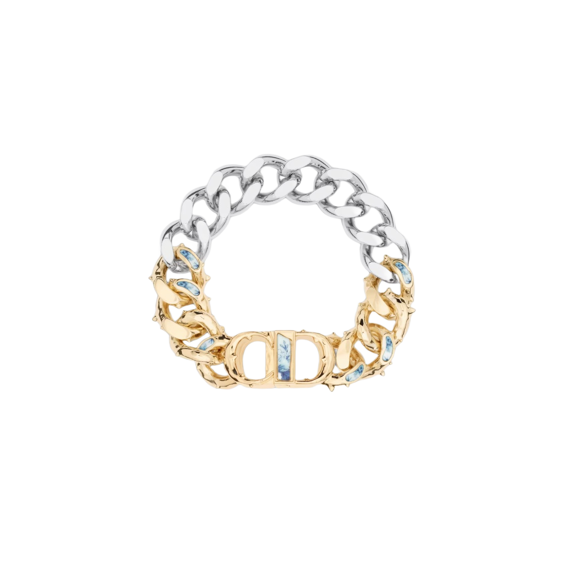 디올 CD 아이콘 체인 링크 브레이슬릿 실버 골드 피니쉬 브래스 블루 화이트 레진(Dior CD Icon Chain Link Bracelet Silver Gold Finish Brass Blue White Resin) - 1