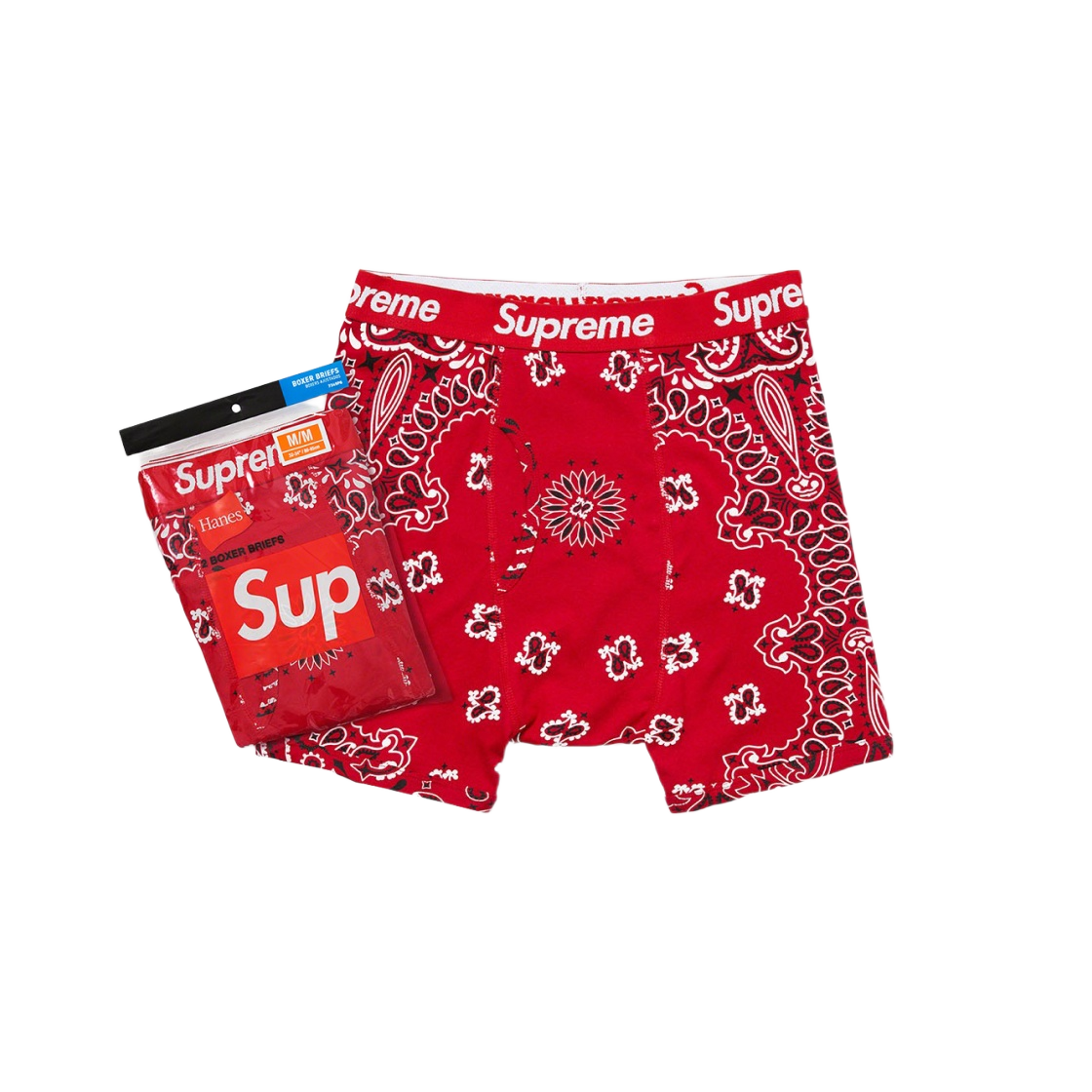 슈프림 헤인즈 반다나 박서 브리프 레드 (2개입)(Supreme Hanes Bandana Boxer Briefs Red (2 Pack))