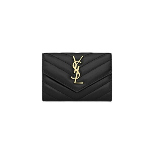Saint Laurent Cassandre Matelasse Small Envelope Wallet in Lambskin Black