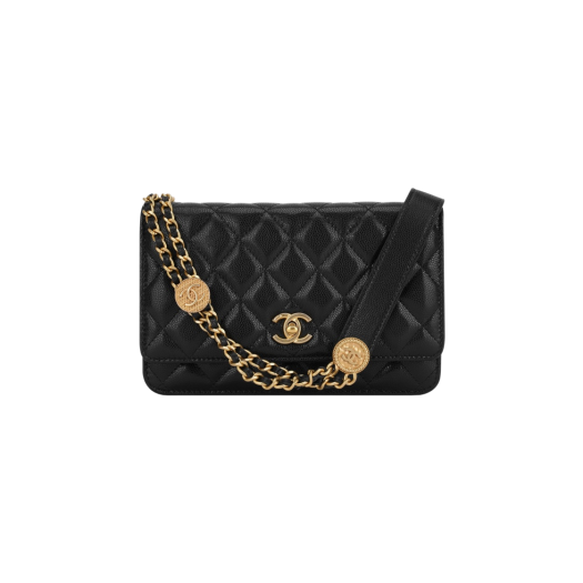 Chanel Wallet On Chain Grained Shiny Calfskin & Gold Black
