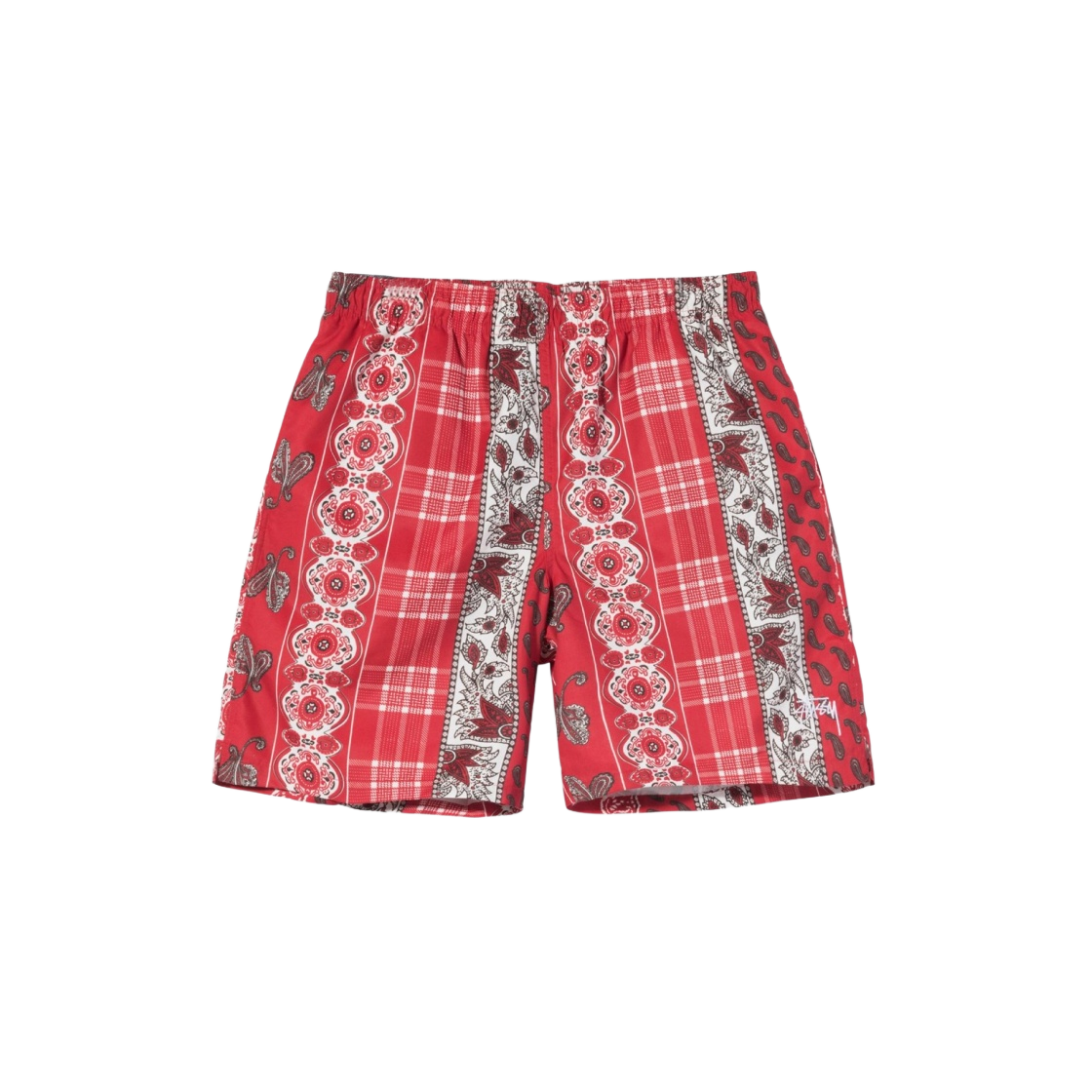 113143 Stussy Paisley Plaid Water Shorts Red - 대표 이미지 #1