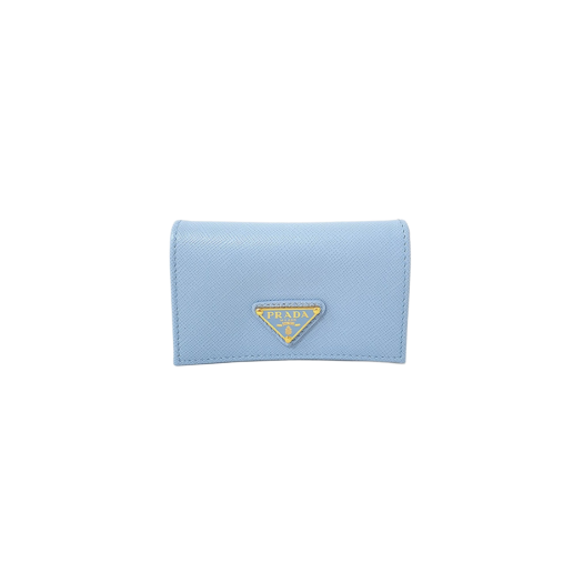Prada Saffiano Leather Triangle Logo Card Holder Celeste
