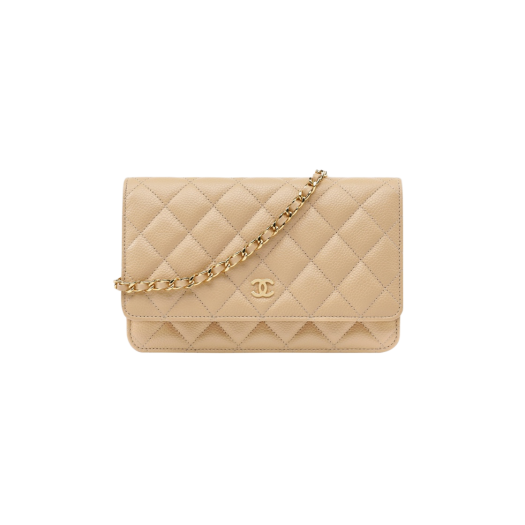 Chanel Classic Wallet On Chain Grained Calfskin & Gold Beige