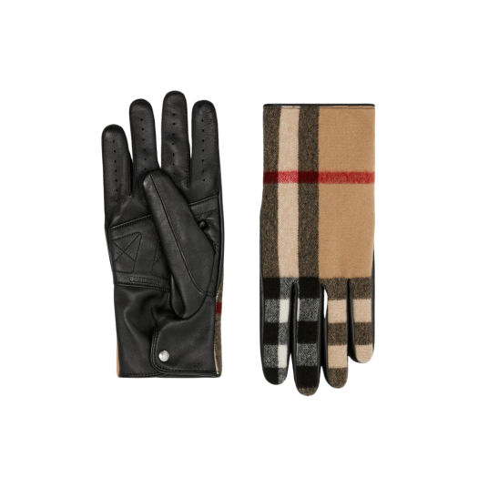 Burberry Exaggerated Check Wool and Leather Gloves Archive Beige