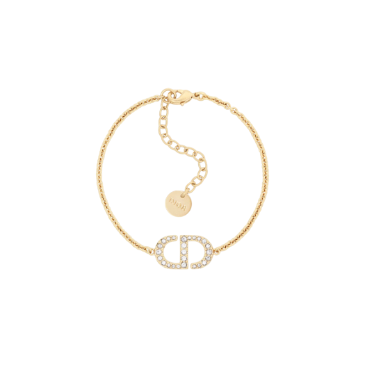(W) Dior Petit CD Bracelet Gold Finish Metal Silver Tone Crystals