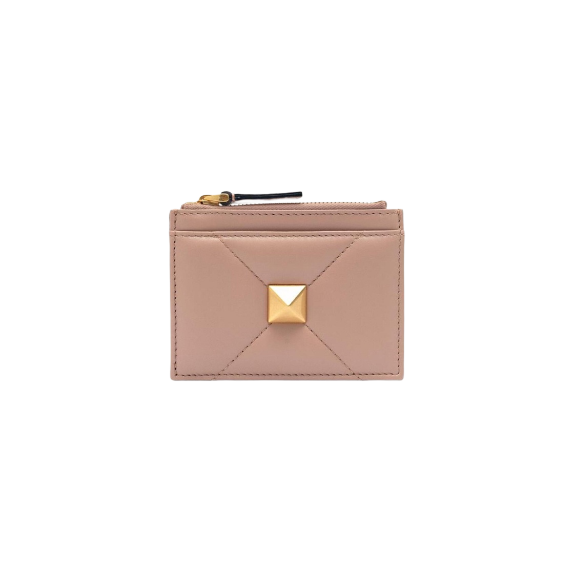P0Y06BSFGF9 Valentino Roman Stud Nappa Leather Coin Purse with Zip Rose Cannelle - 대표 이미지 #1