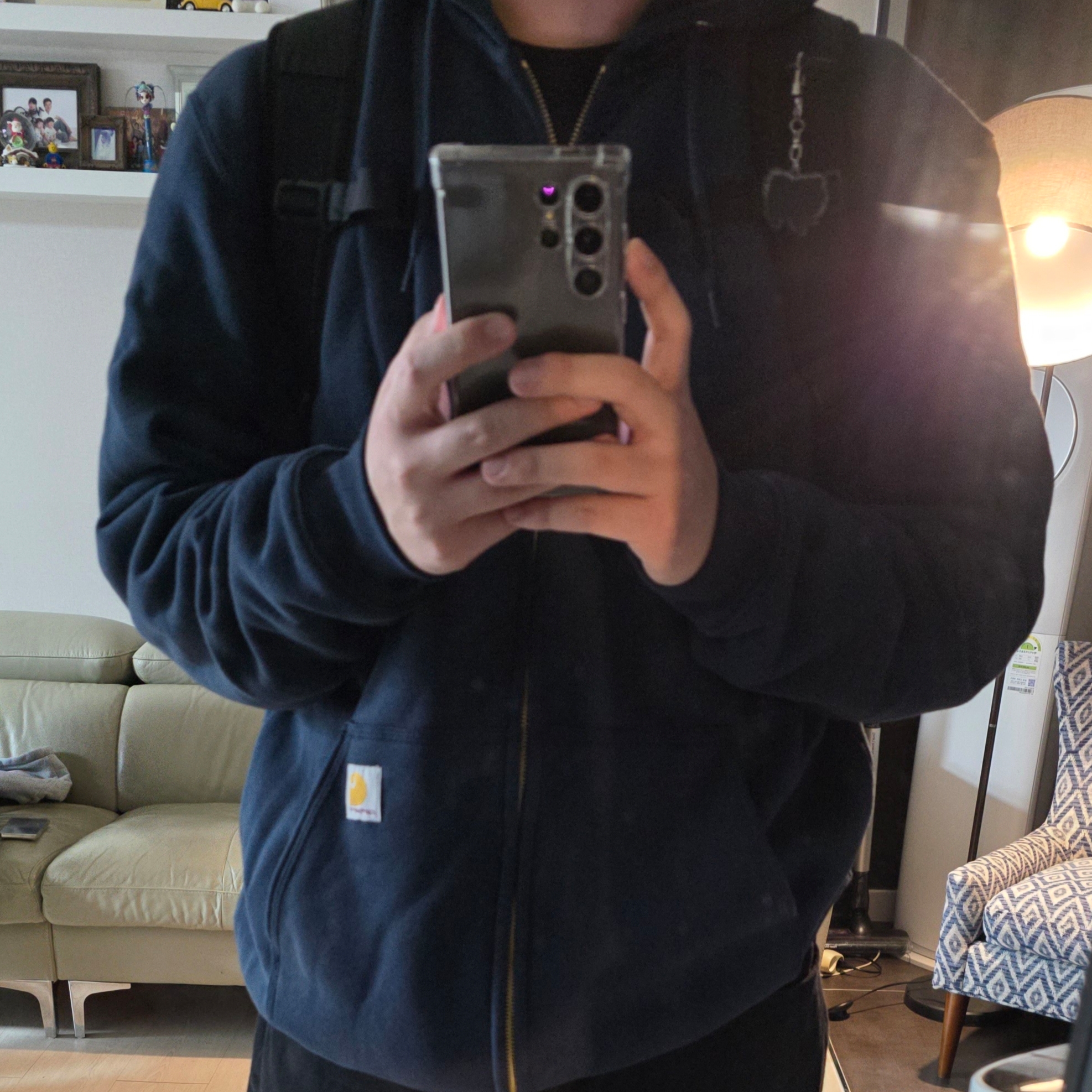 Carhartt Loose Fit Midweight Regular Full Zip Sweatshirt New Navy 착용 스타일