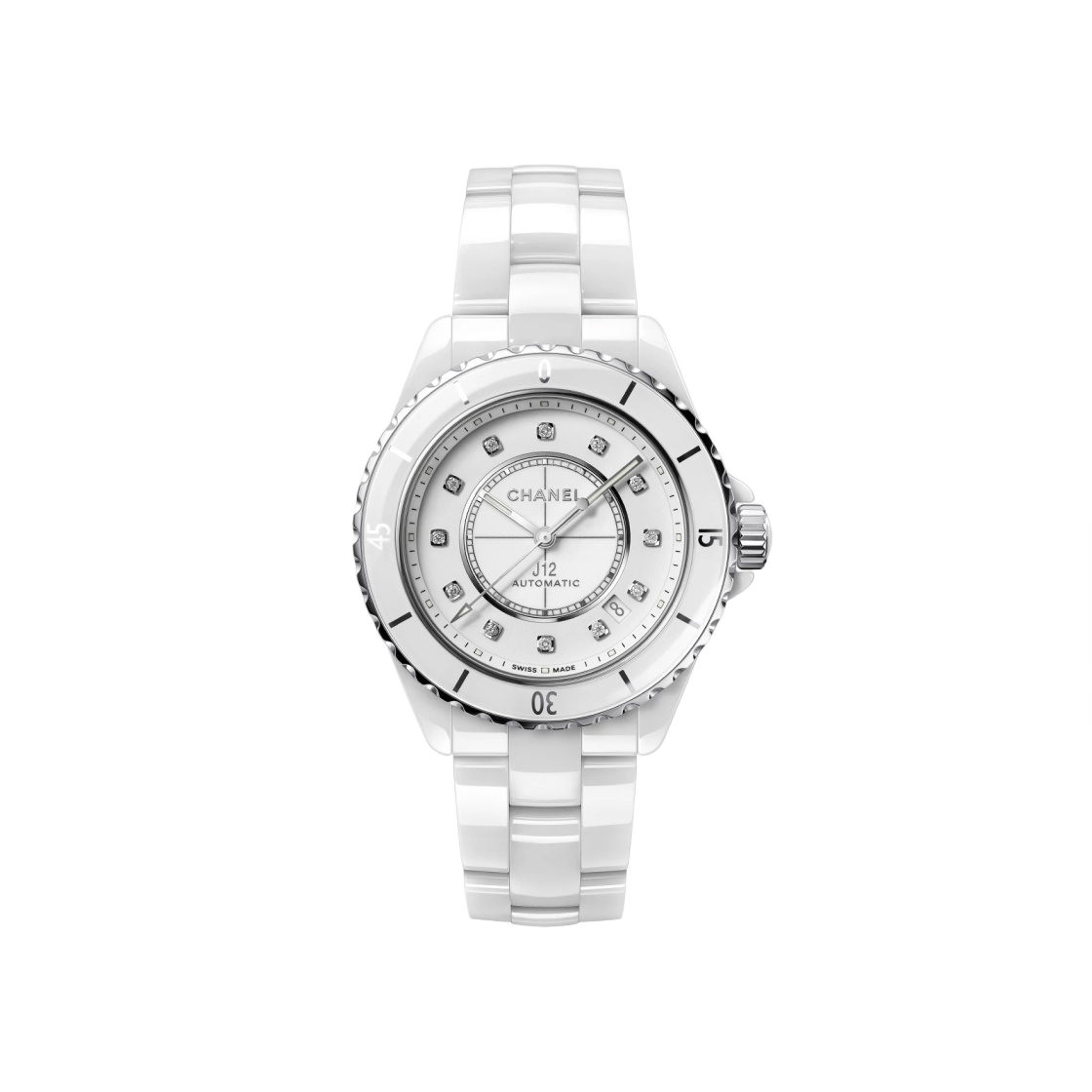 H5705 Chanel J12 Watch Caliber 12.1 38mm White Diamond Indicators