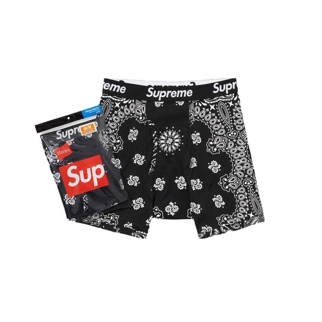슈프림 헤인즈 반다나 박서 브리프 블랙 (2개입)(Supreme Hanes Bandana Boxer Briefs Black (2 Pack))