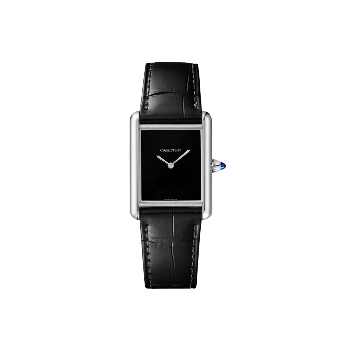 까르띠에 탱크 머스트 워치 라지 쿼츠 스틸 앨리게이터 스킨 블랙(Cartier Tank Must Watch Large Quartz Steel Alligator Skin Black)