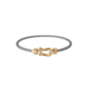 Fred Force 10 Steel Cable Bracelet Medium Half Paved Diamonds 18K Yellow Gold