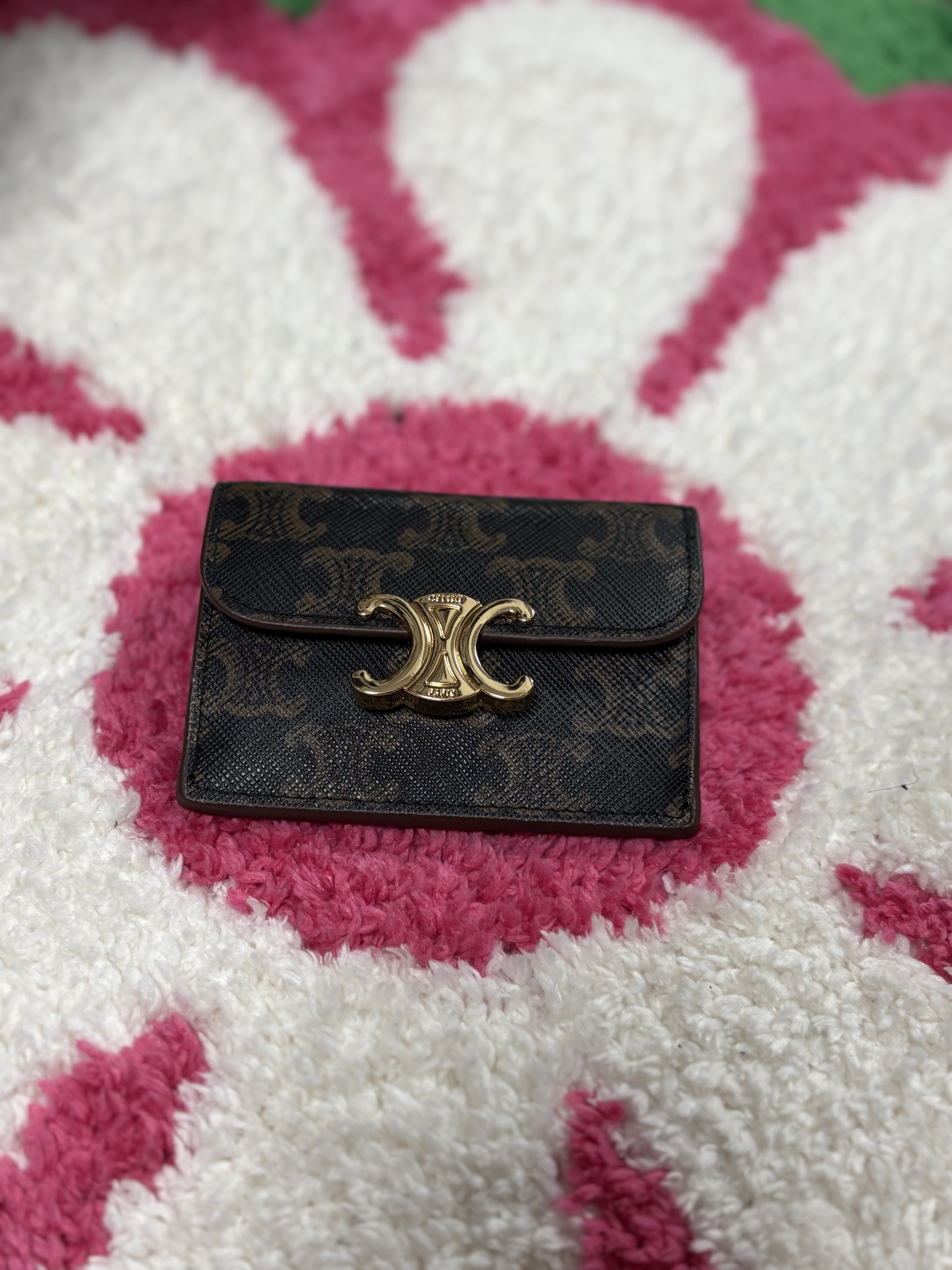 Celine Card Holder with Flap in Triomphe Canvas Tan 착용 스타일