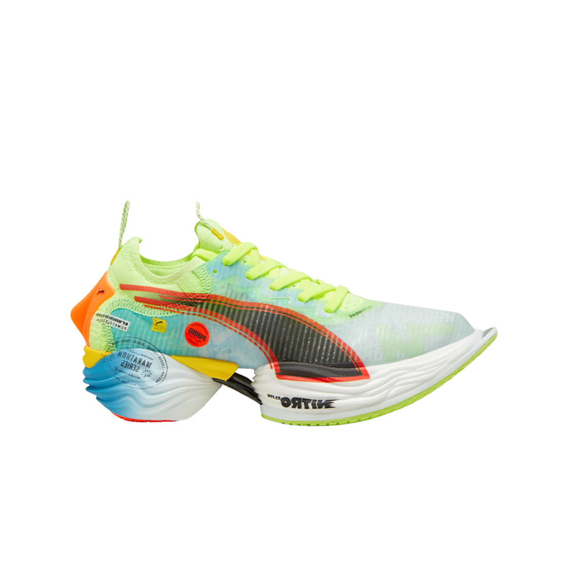 (W) 푸마 패스트-알 나이트로 엘리트 2 마라톤 시리즈 나이트로 블루 피지 애플((W) Puma Fast-R Nitro Elite 2 Marathon Series Nitro Blue Fizzy Apple)