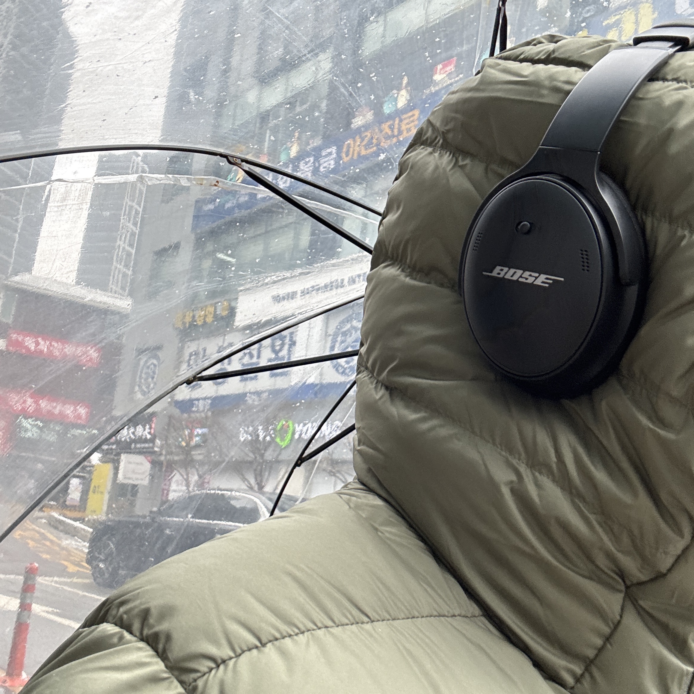 Musinsa Standard City Leisure Hooded Light Down Jacket Khaki 착용 스타일