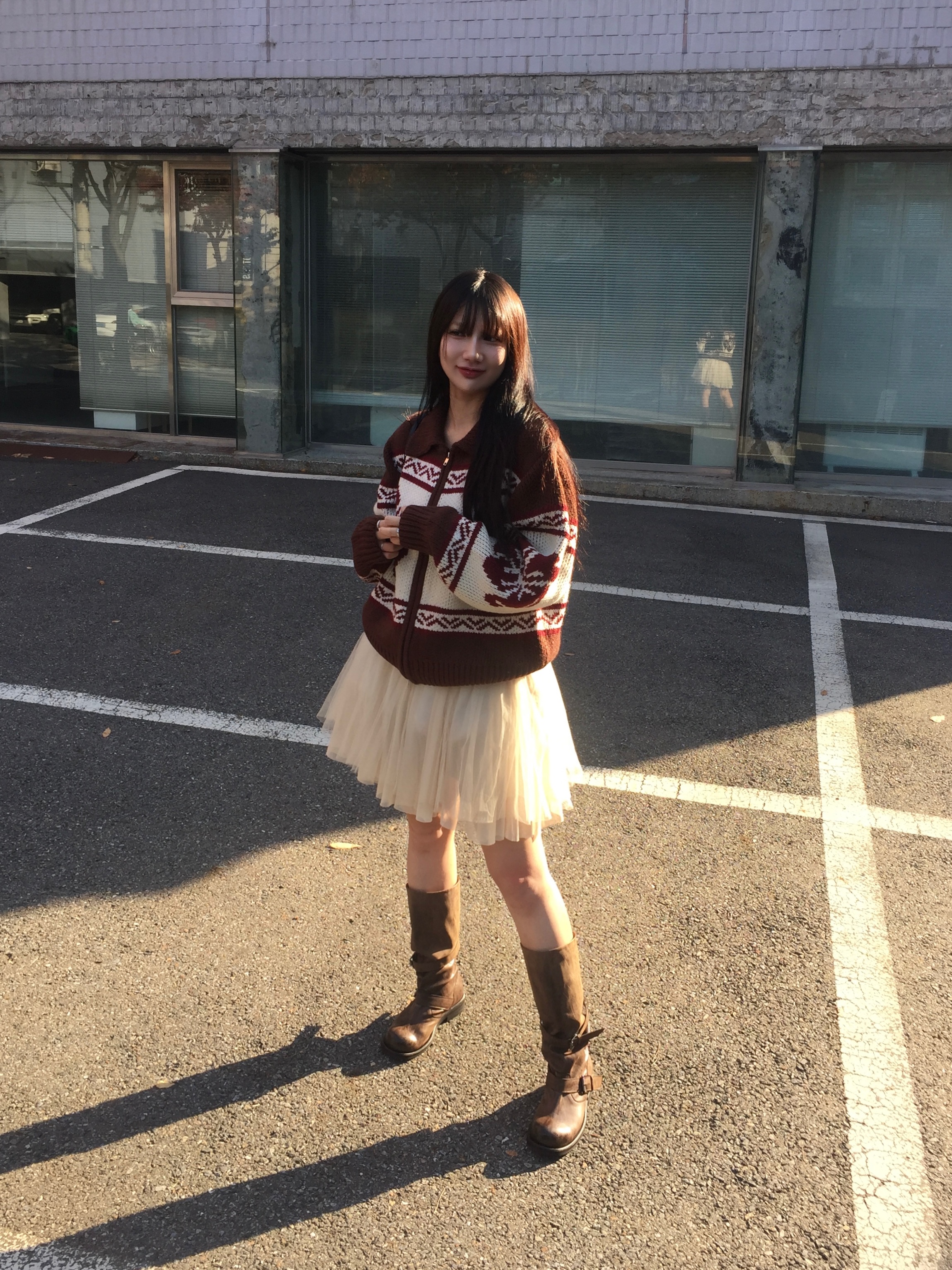 [6% 적립] NegativeThree  Slouchy Long Boots Washed Brown 착용 스타일