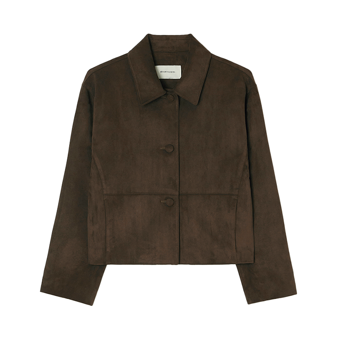 비뮤즈맨션 스웨이드 싱글 버튼 자켓 다크 브라운(BEMUSE MANSION Suede single button jacket Dark brown)