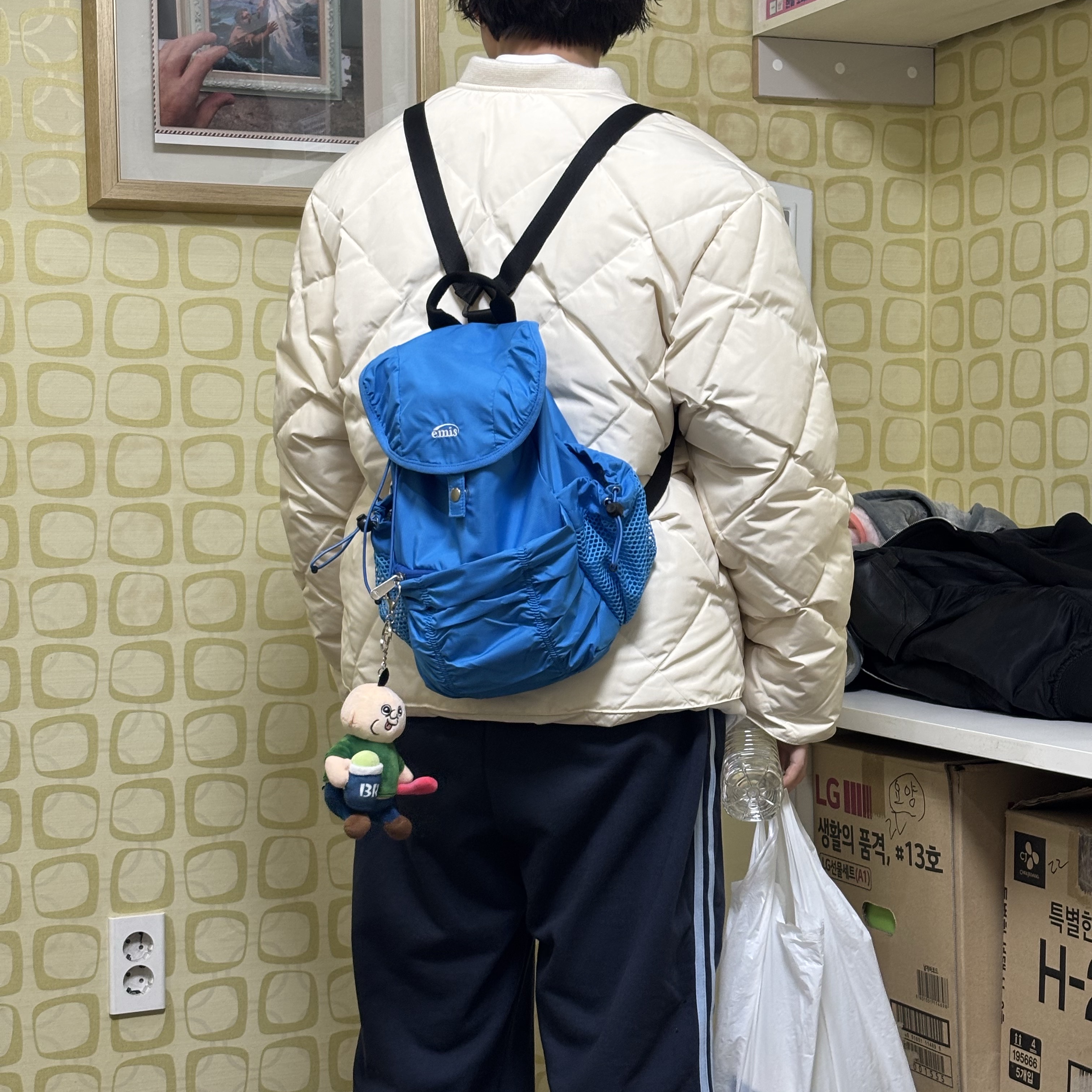 Emis Shirring Backpack Blue 착용 스타일 - 1