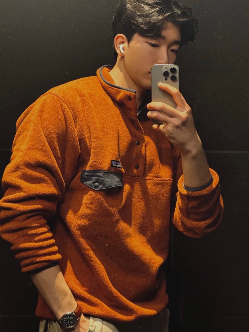 Patagonia Synchilla Snap-T Fleece Pullover Burnished Red 착용 스타일