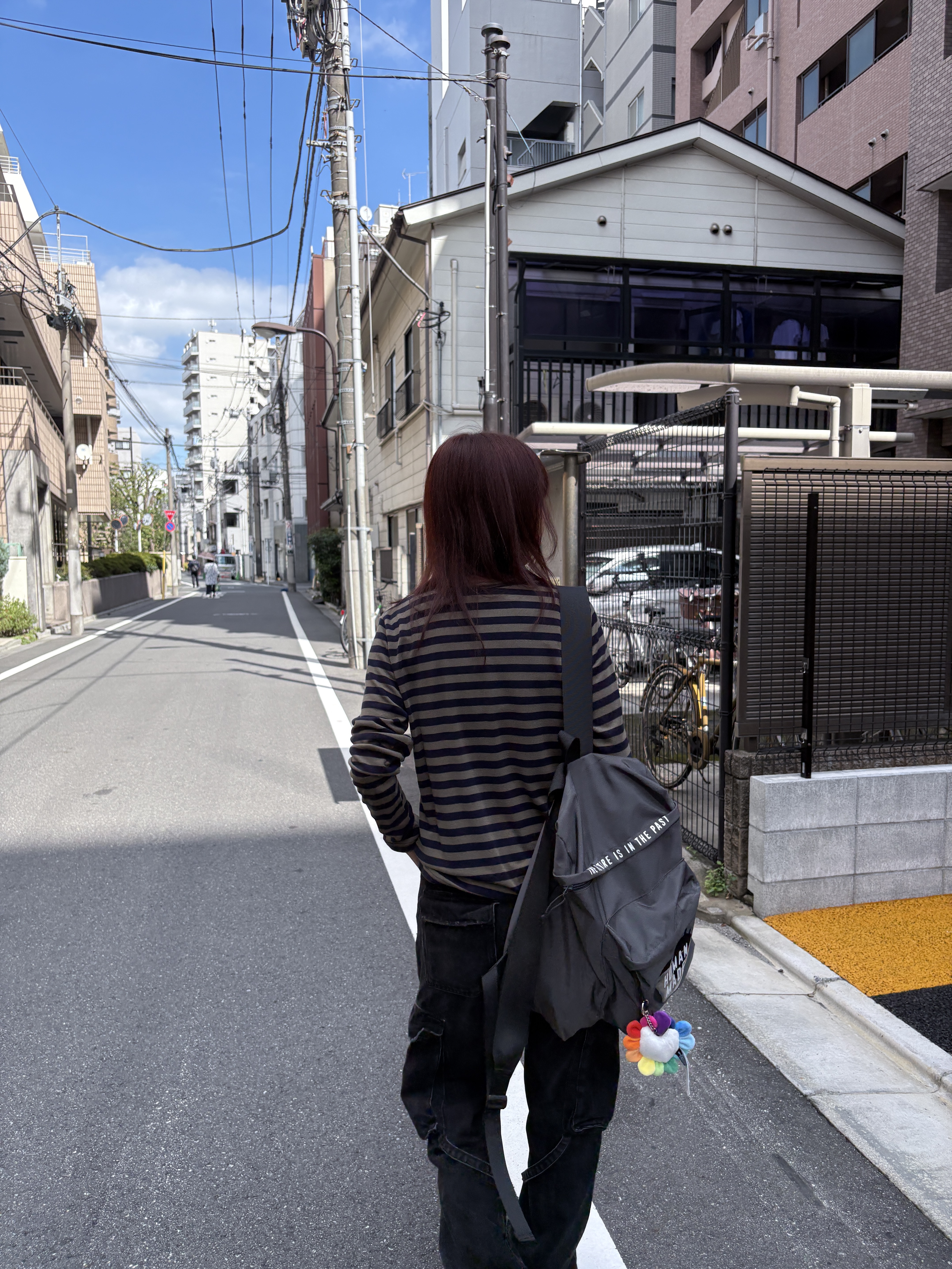Huey Stripe Border Tee Navy, Human Made Backpack Gray 착용 스타일 - 2