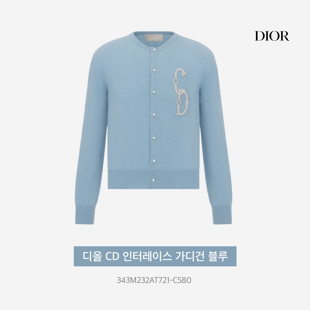 Dior CD Interlaced Cardigan Blue 착용 스타일 - 3