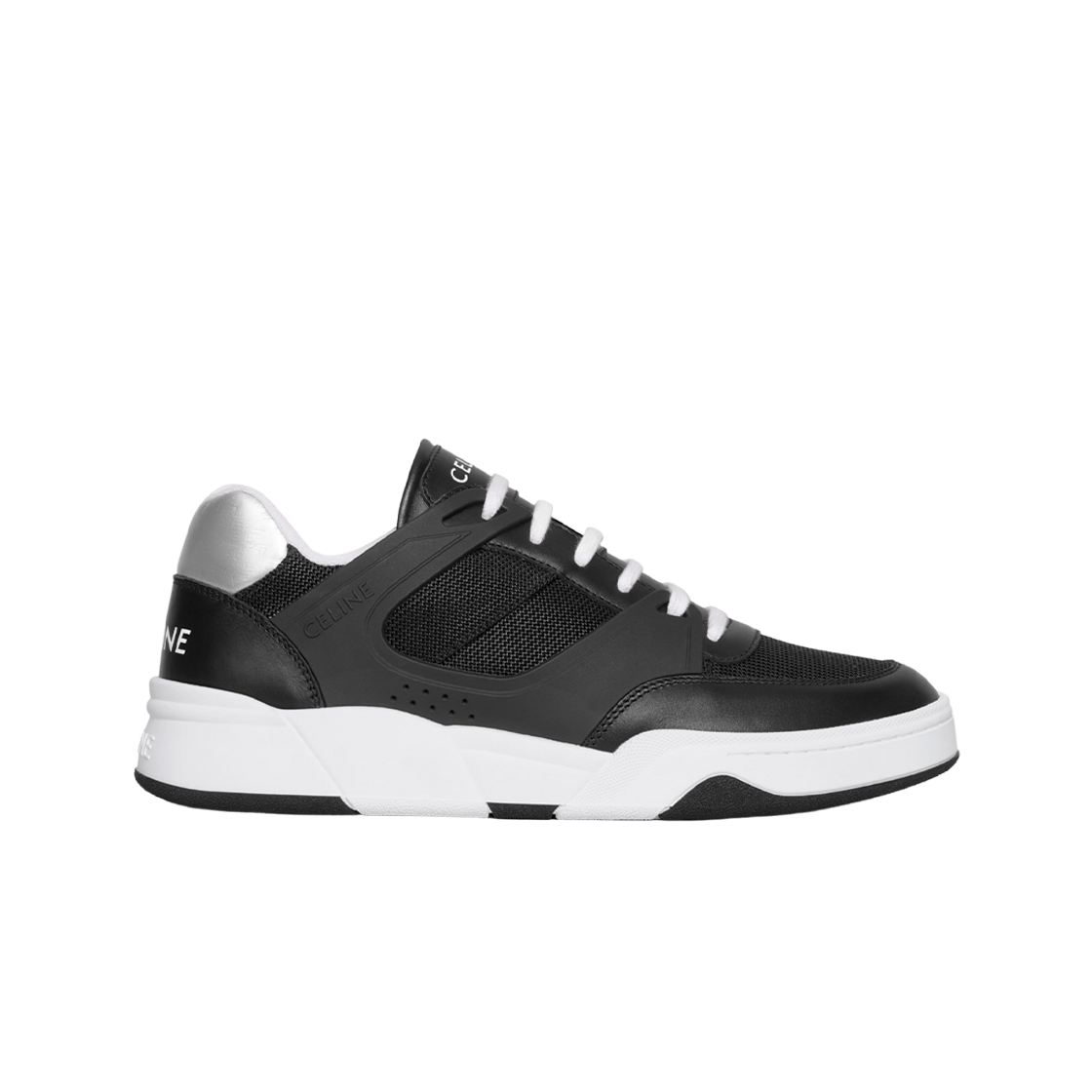 354862346C-38NS Celine Mesh Calfskin CT-07 Low Lace-Up Sneakers Black Silver