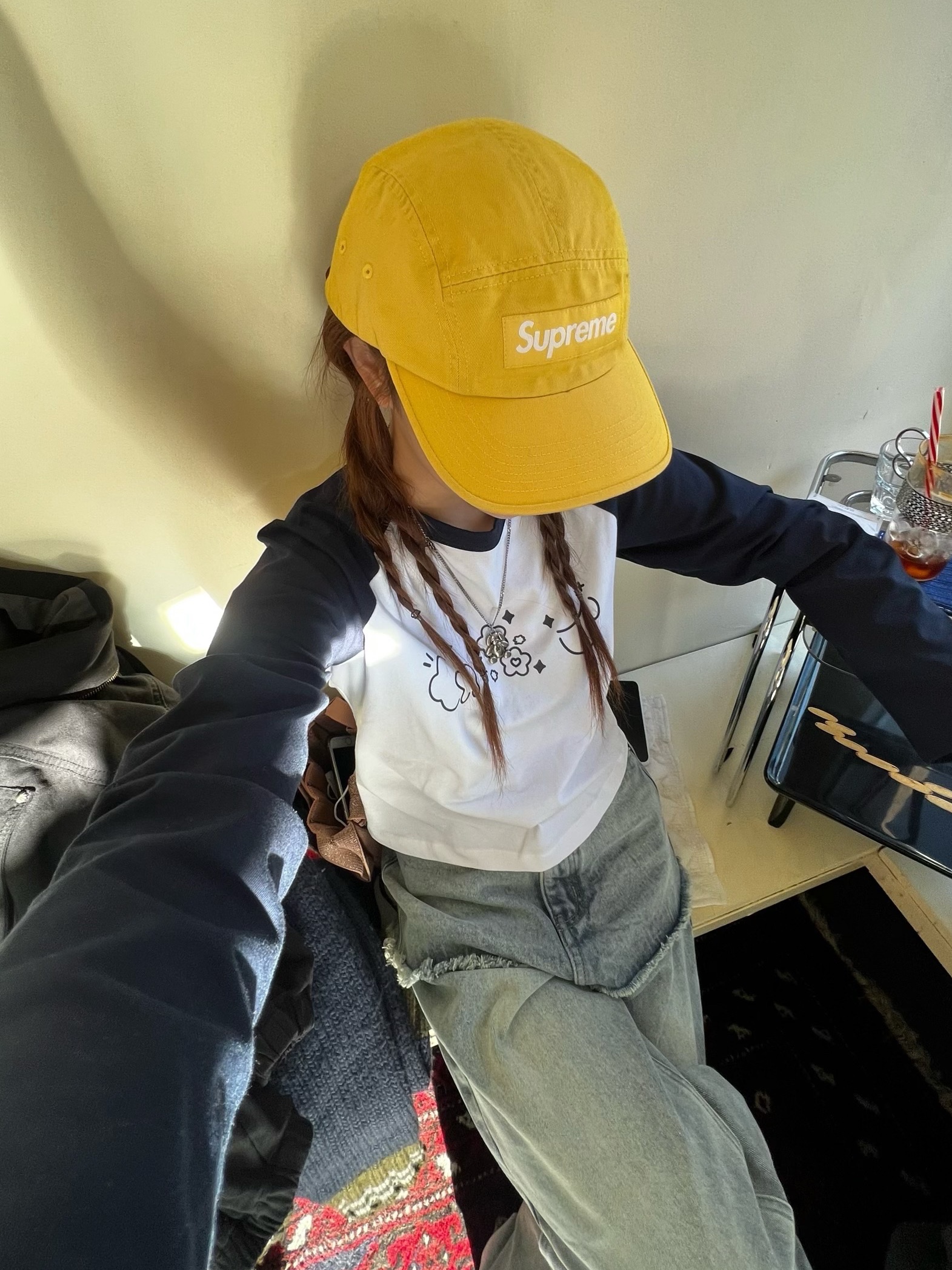 Supreme Washed Chino Twill Camp Cap Yellow - 23SS 착용 스타일