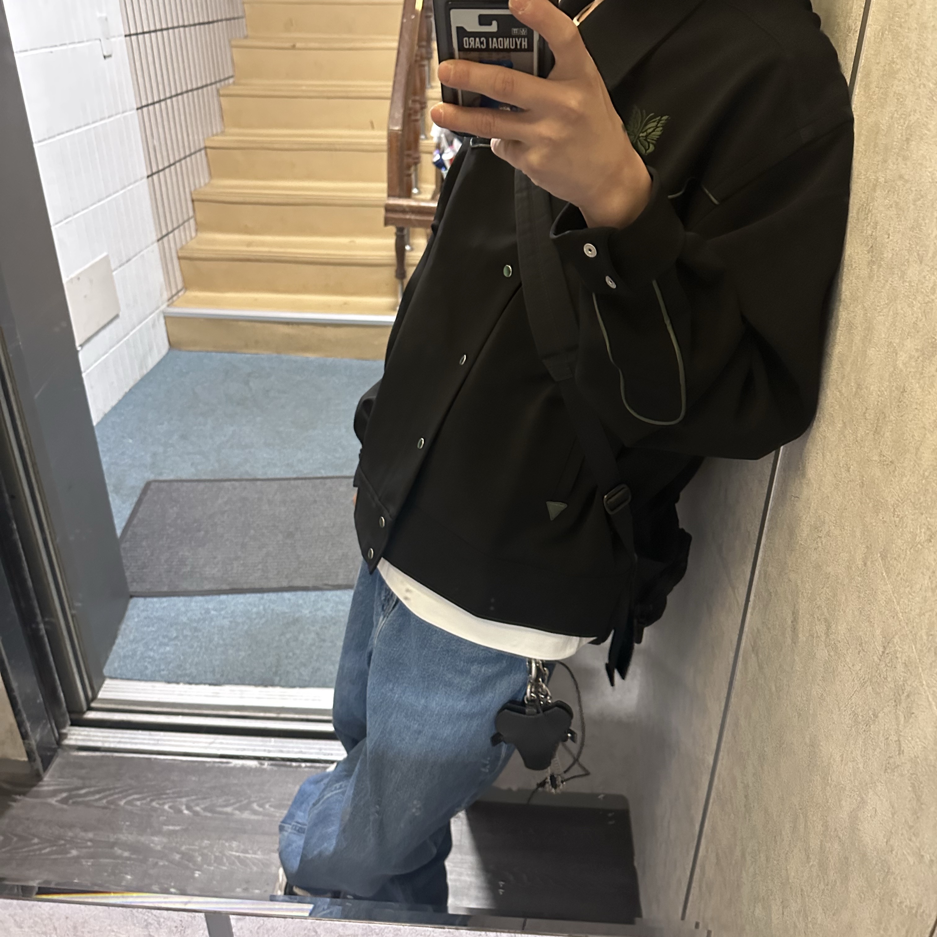 Needles PE/PU Double Cloth Piping Cowboy Jacket Black 착용 스타일
