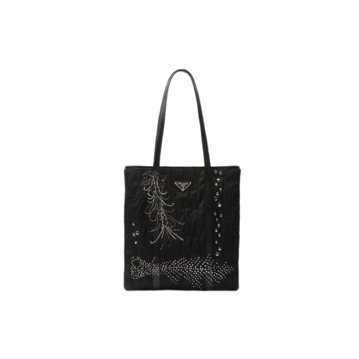 Prada Medium Re-Nylon Patchwork Tote Bag with Embroidery Black