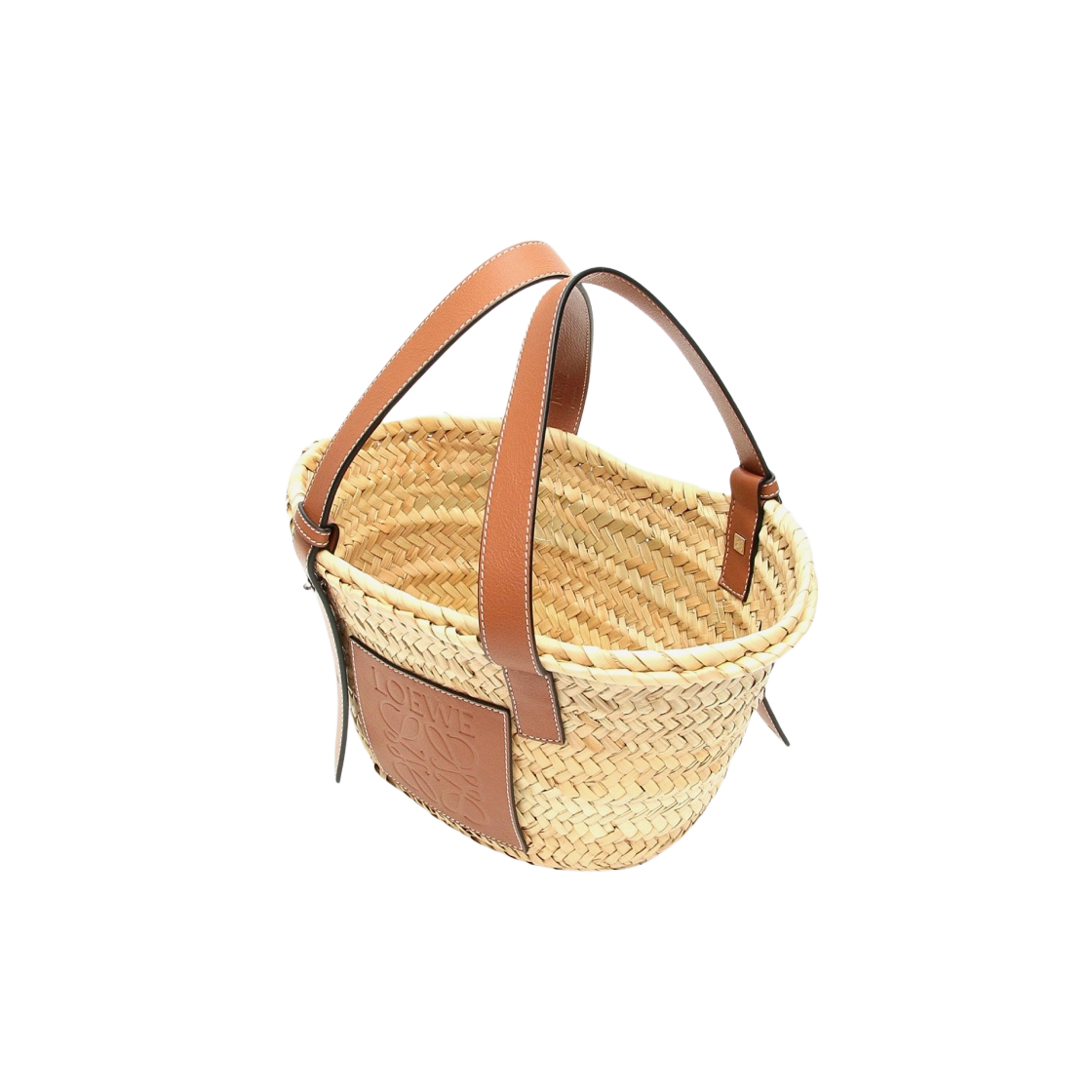 32702S93-2435 Loewe Small Basket Bag in Palm Leaf and Calfskin Natural Tan - #3