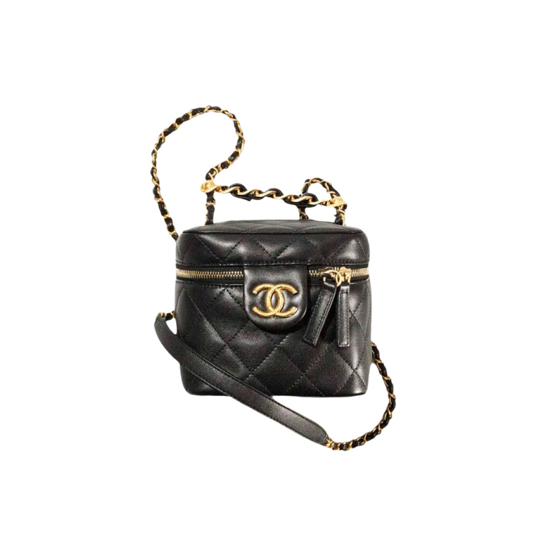 샤넬 스몰 코스메틱 케이스 카프스킨 & 골드 메탈 블랙(Chanel Small Vanity Case Calfskin & Gold Black) - 1
