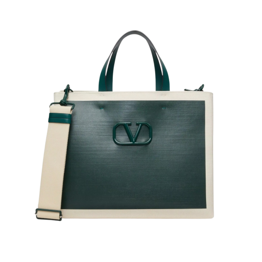 Valentino Vlogo Signature Canvas Shopping Bag College Green Natural