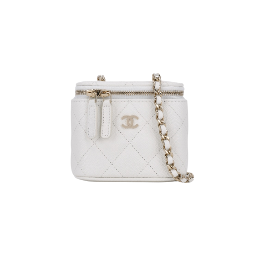 Chanel Small Classic Vanity with Chain Grained Calfskin & Gold White