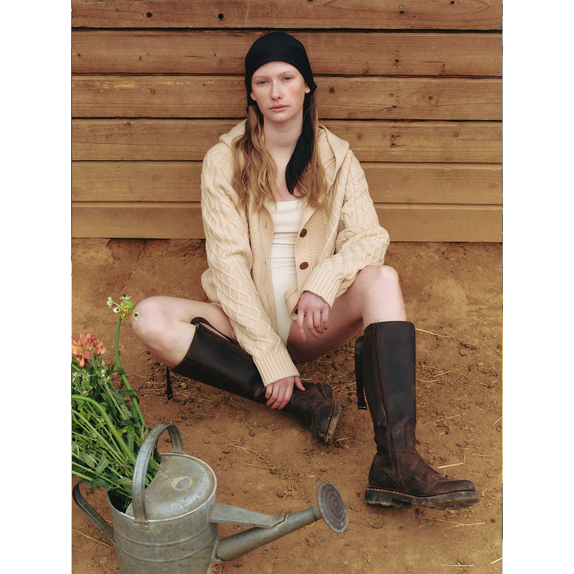 파르벵 보타닉 케이블 후드 가디건 크림 아이보리(FARVEN Botanic Cable Hoodie Cardigan Cream Ivory) - 2