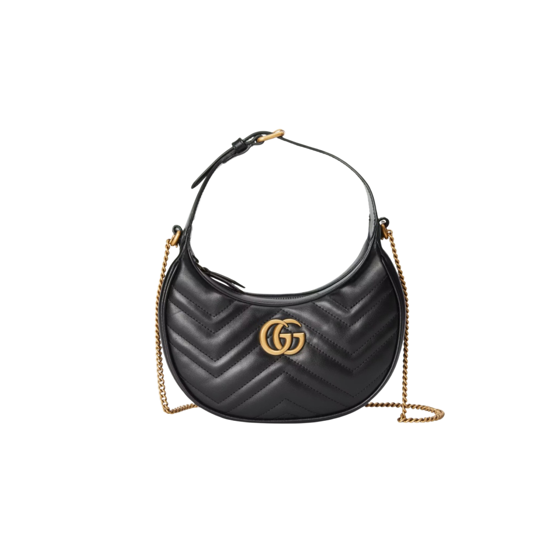 구찌 GG 마몽 하프문 쉐이프 미니백 블랙(Gucci GG Marmont Half Moon Shaped Mini Bag Black)