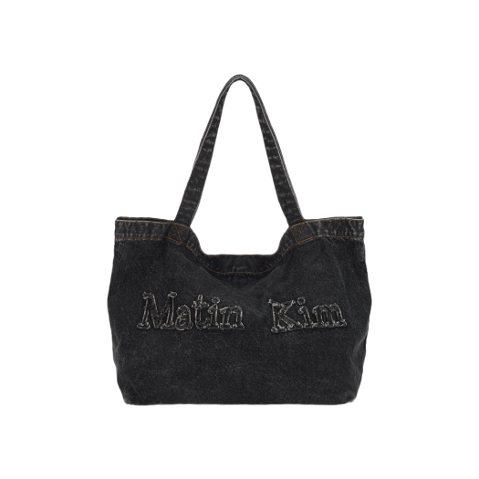 Matin Kim Logo Washed Denim Tote Bag Black