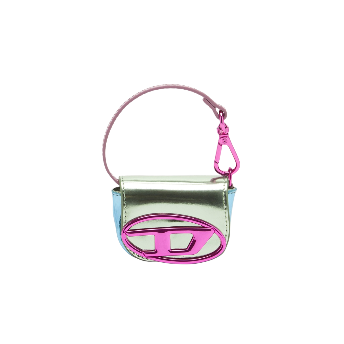 X09682P6318-HA182 Diesel 1DR XXS Iconic Bag Charm in Mirror Leather Green