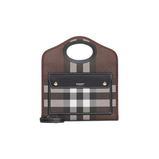 Burberry Check Pocket Tote Bag Dark Birch Brown