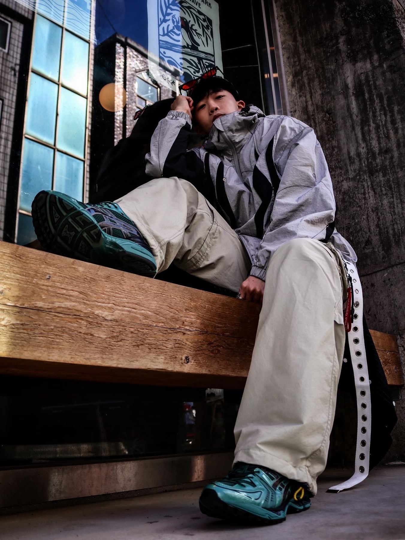 Stussy Brushed Out Stock Skullcap Beanie Black, Asics x Unaffected Gel-Kayano 14 Uranus Green 착용 스타일 - 3