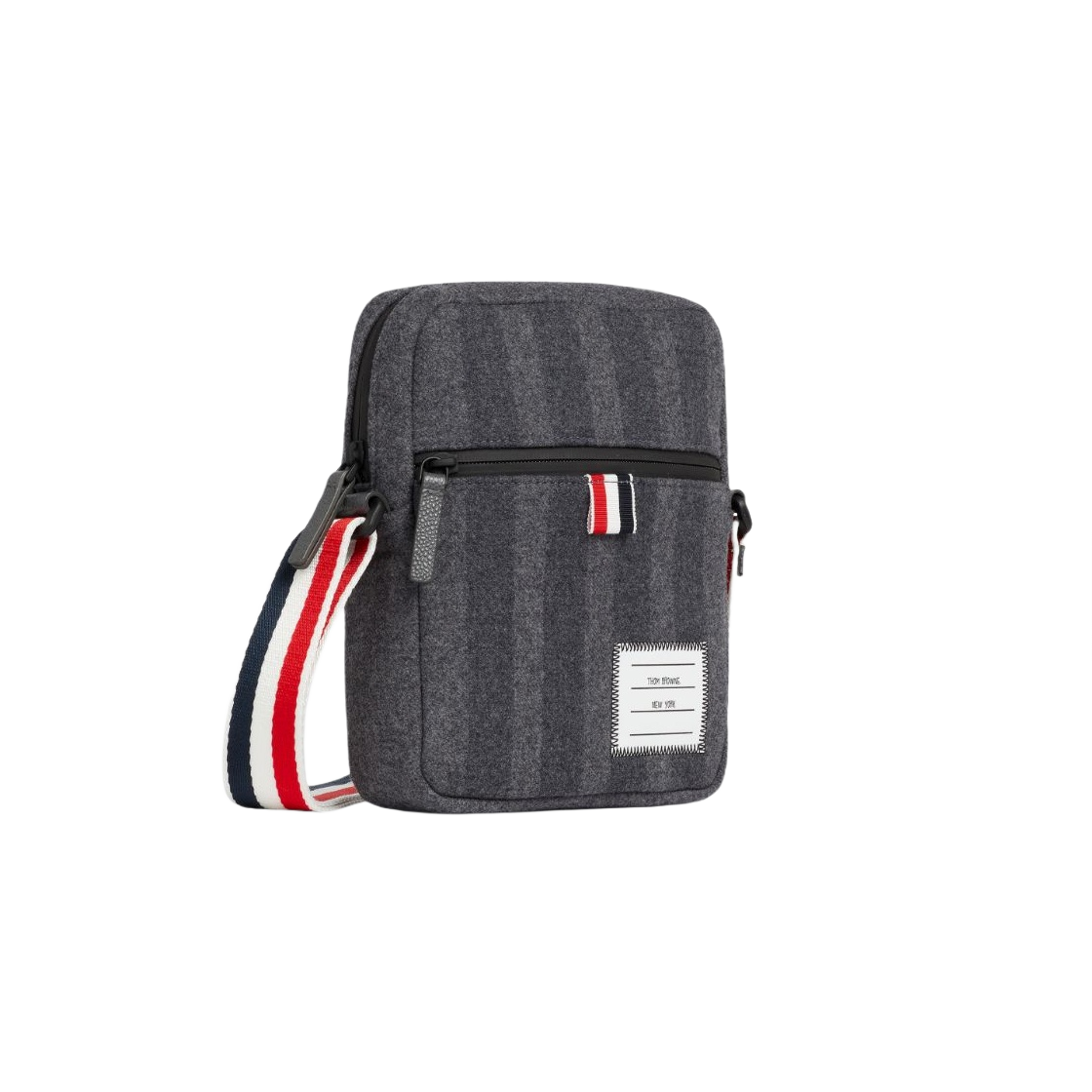 톰브라운 더블 페이스 멜튼 사선 스트라이프 스트랩 카메라백 미디움 그레이(Thom Browne Double Face Melton 4-Bar Stripe Strap Camera Bag Medium Grey) - 2
