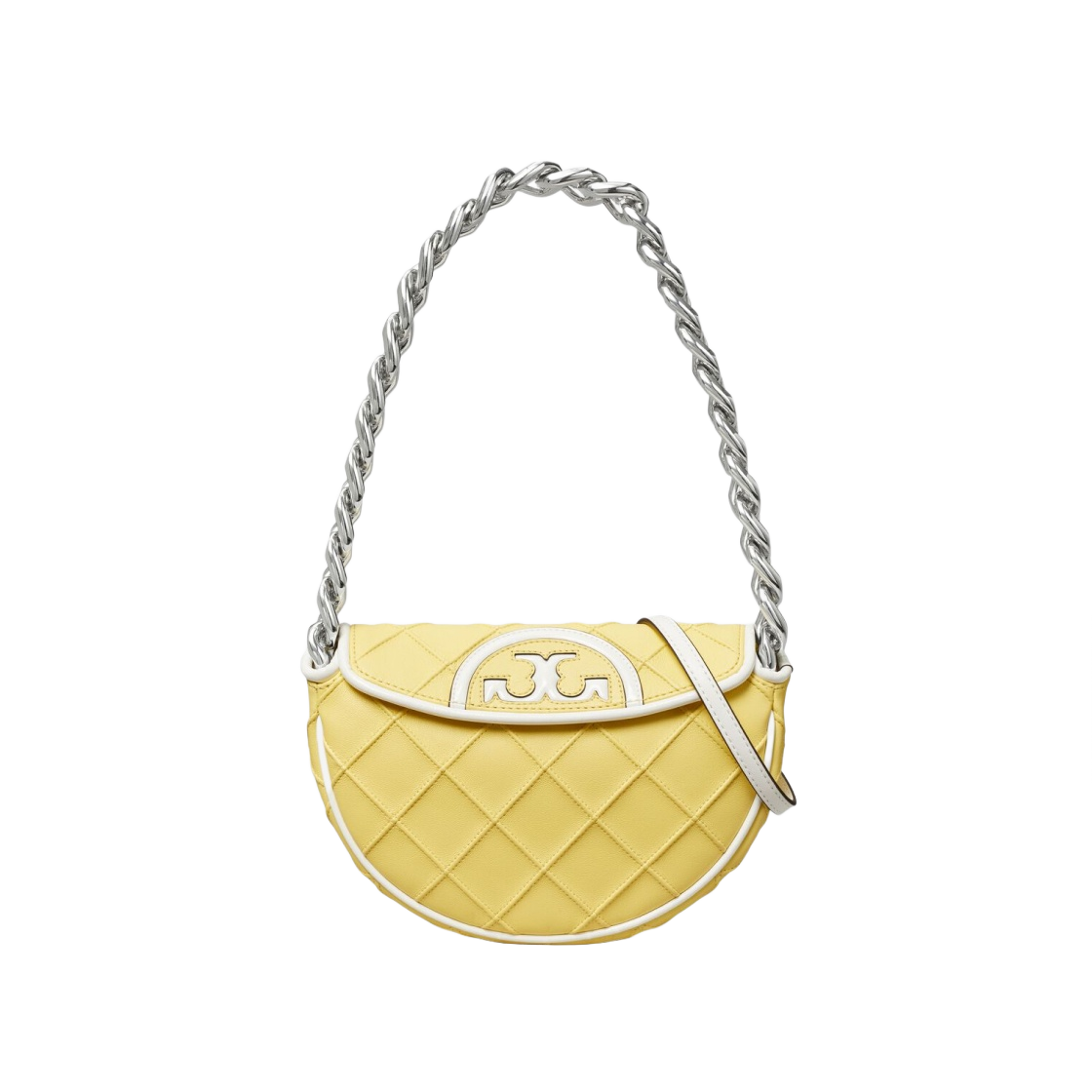 토리버치 미니 플래밍 소프트 페이턴트 보더 크레센트 백 빈티지 레몬 옵틱 화이트(Tory Burch Mini Fleming Soft Patent Border Crescent Bag Vintage Lemon Optic White) - 1