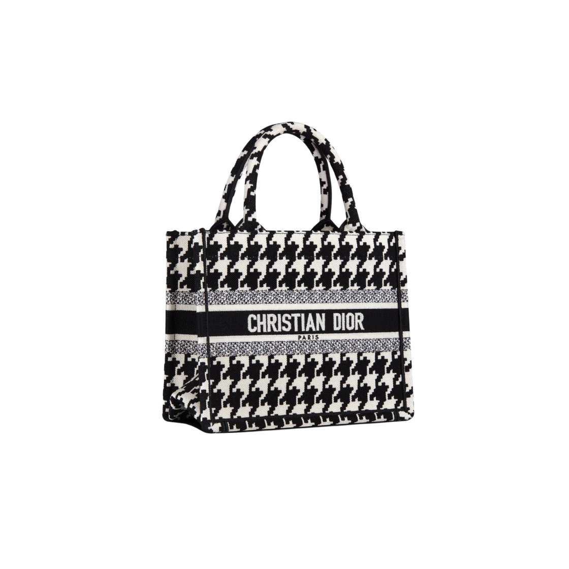 디올 스몰 북 토트백 블랙 화이트 매크로 하운즈투스 모티프 코튼 자수(Dior Small Book Tote Bag Black White Macro Houndstooth Motif) - 2