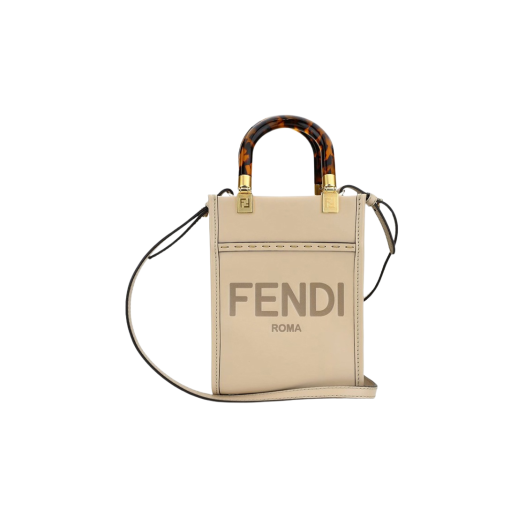Fendi Roma Sunshine Mini Leather Shopper Bag Beige