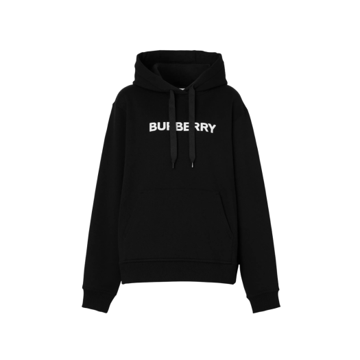 (W) Burberry Logo Print Cotton Hoodie Black