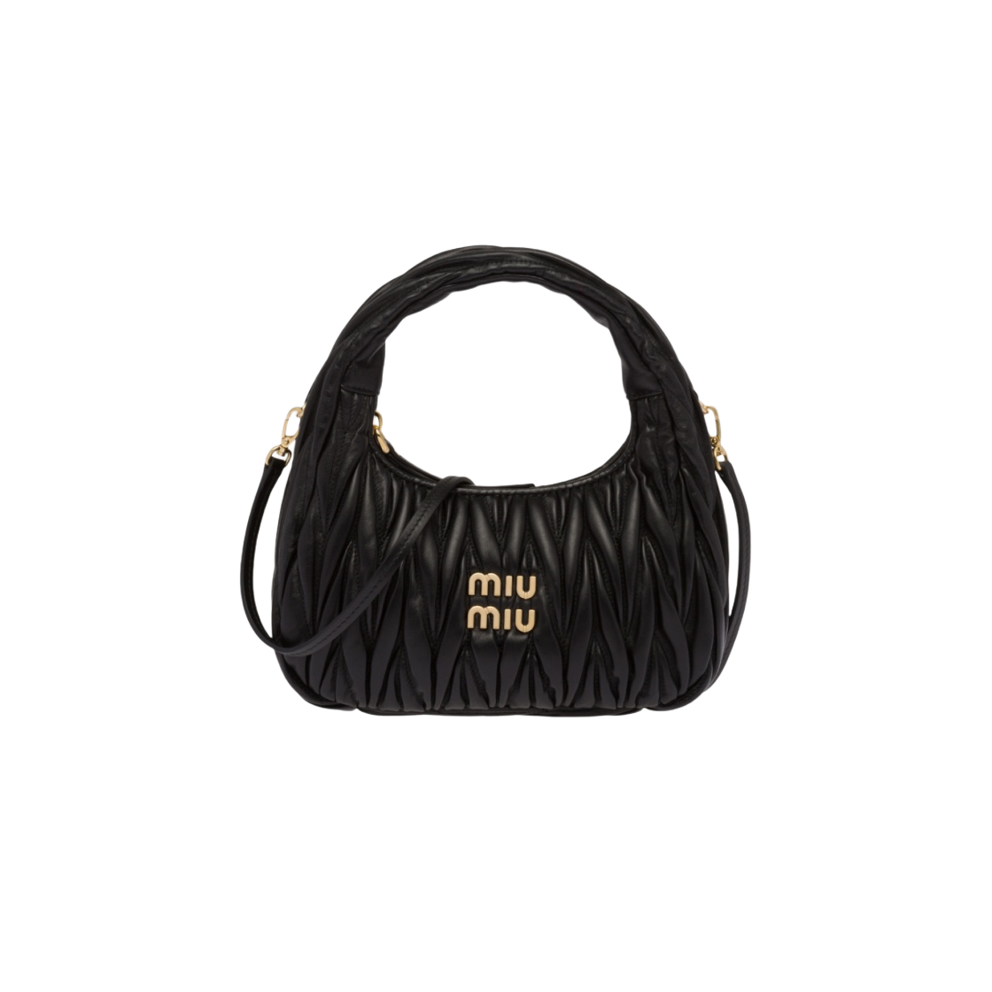 5BC125-N88-F0002/5BC125-AN88-F0002 Miu Miu Wander Matelasse Nappa Leather Small Hobo Bag Black - 대표 이미지 #1